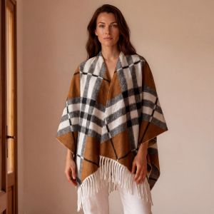 Tartan Poncho Cape Wrap with Fringe