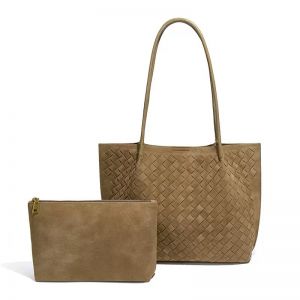 Woven Effect Tote Bag with Matching Zip Pouch