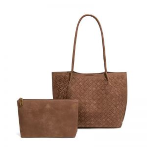 Woven Effect Tote Bag with Matching Zip Pouch