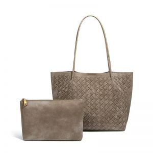 Woven Effect Tote Bag with Matching Zip Pouch