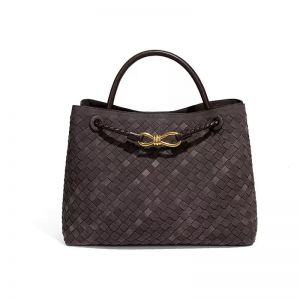 Textured Woven Tote Bag with Gold Bow Clasp