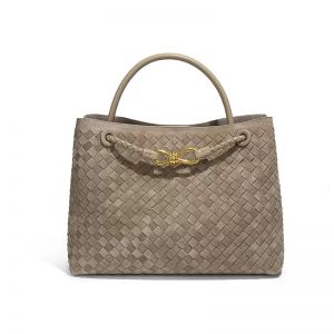 Textured Woven Tote Bag with Gold Bow Clasp