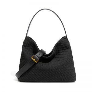 Woven Slouchy Shoulder Bag with Buckle Strap