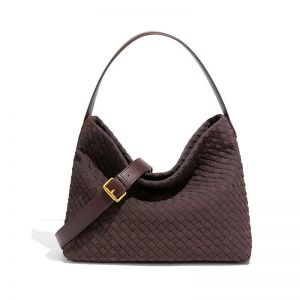 Woven Slouchy Shoulder Bag with Buckle Strap