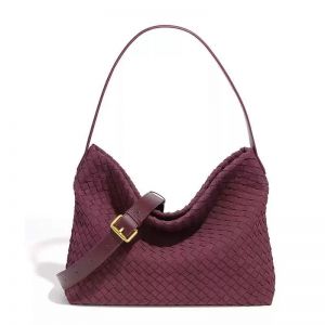 Woven Slouchy Shoulder Bag with Buckle Strap