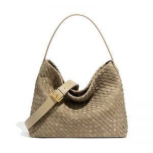 Woven Slouchy Shoulder Bag with Buckle Strap
