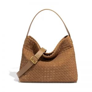 Woven Slouchy Shoulder Bag with Buckle Strap