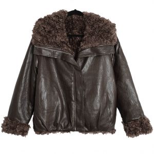 Vintage Style Faux Leather & Teddy Faux Fur Jacket