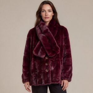 Elegant Plush Faux Fur Jacket with Detachable Scarf